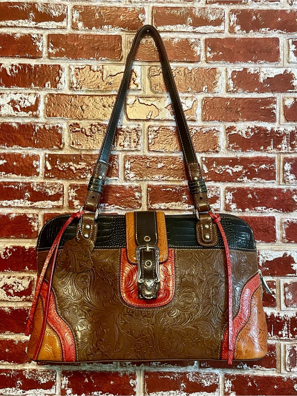 Vintage M. C. Marc Chantel Western Tooled Mixed Media Satchel Bag
